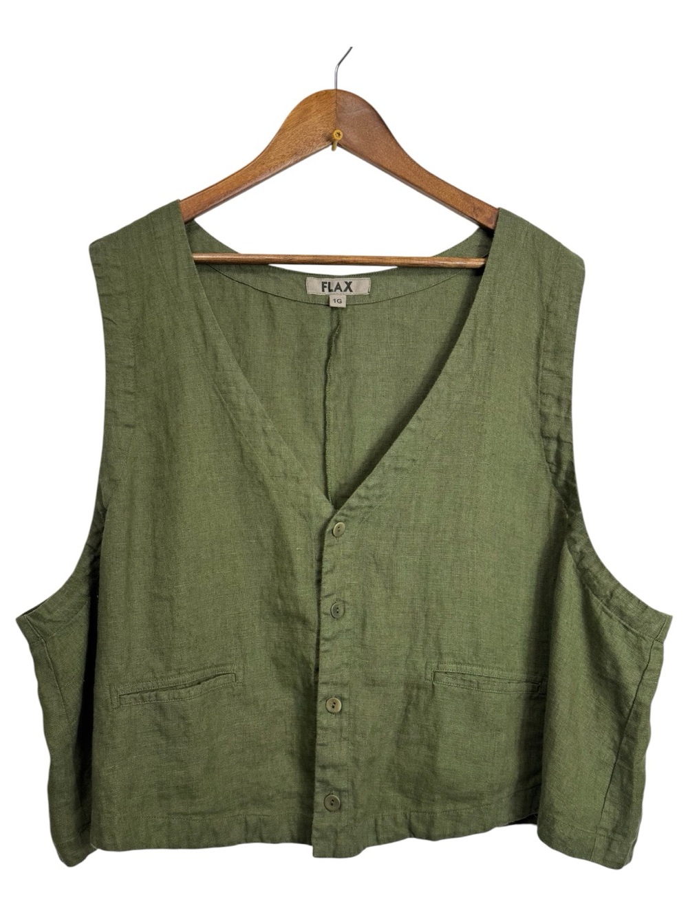 Flax Olive Green Linen Button-Front Vest 1G (18-20)